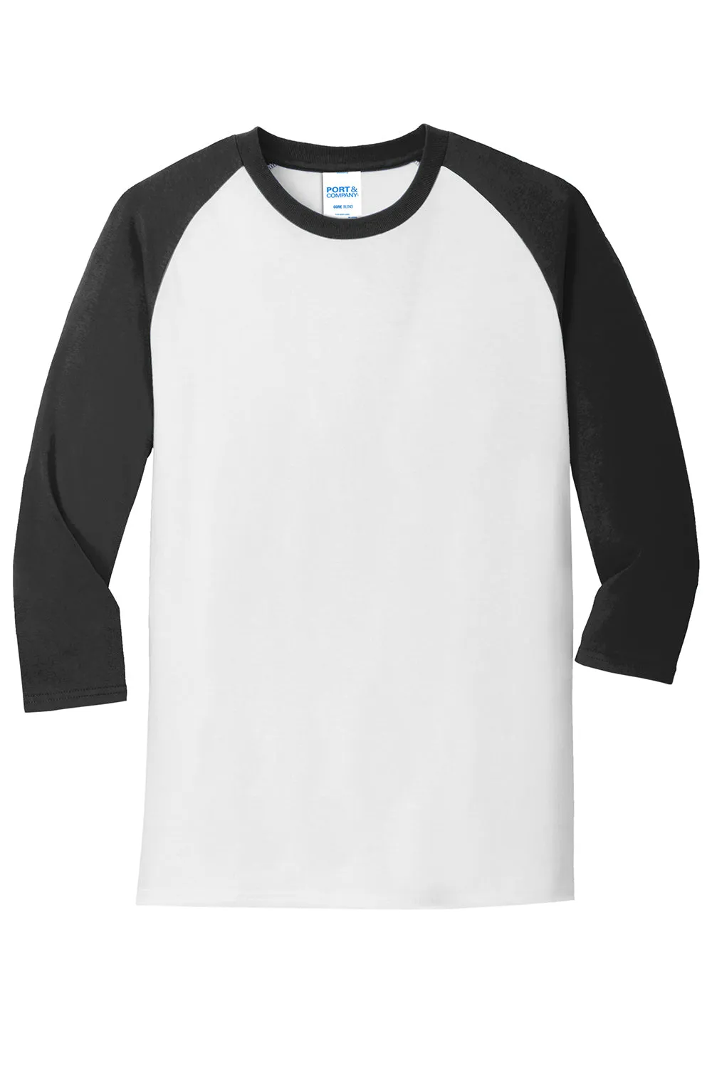 Port & Company Mens Core Moisture Wicking 3/4 Sleeve Crewneck T-Shirt - White/Jet Black