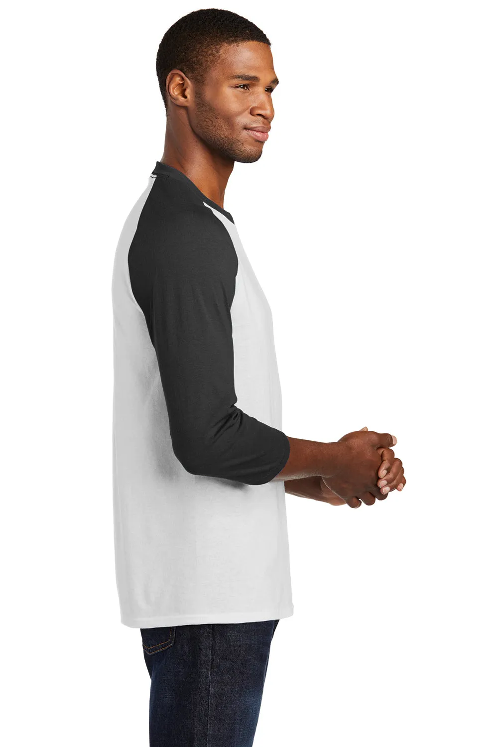 Port & Company Mens Core Moisture Wicking 3/4 Sleeve Crewneck T-Shirt - White/Jet Black