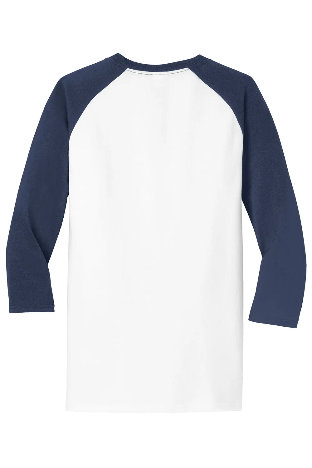 Port & Company Mens Core Moisture Wicking 3/4 Sleeve Crewneck T-Shirt - White/Navy Blue