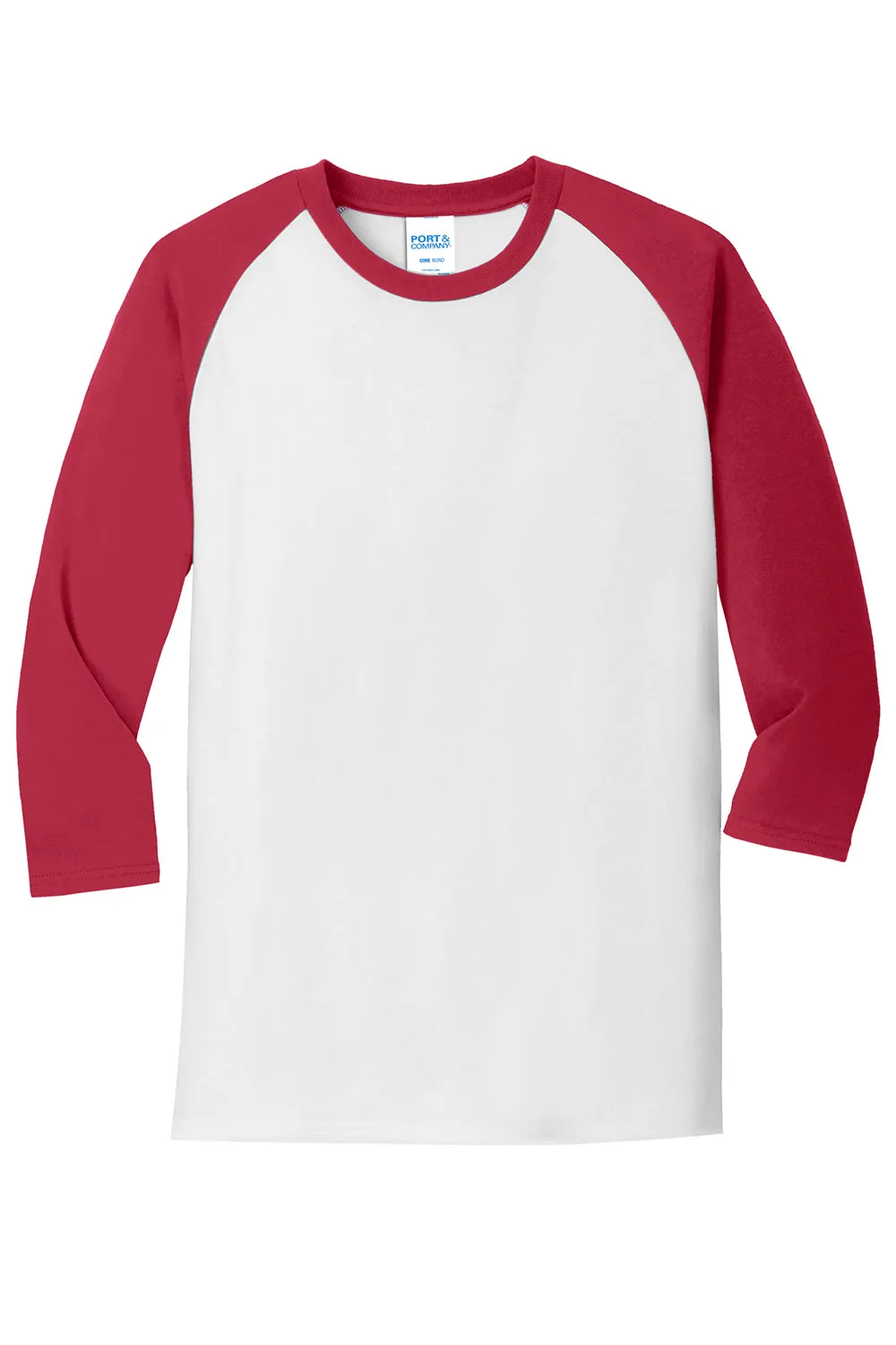 Port & Company Mens Core Moisture Wicking 3/4 Sleeve Crewneck T-Shirt - White/Red