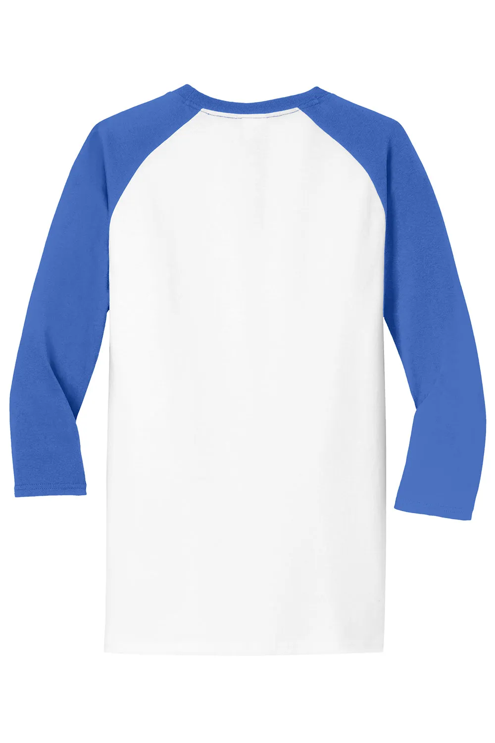 Port & Company Mens Core Moisture Wicking 3/4 Sleeve Crewneck T-Shirt - White/Royal Blue