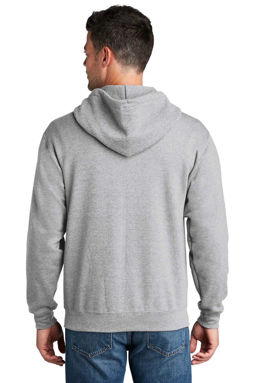 Port & Company Mens Core Pill Resistant Fleece Full Zip Hooded Sweatshirt Hoodie w/ Pockets - Ash Grey