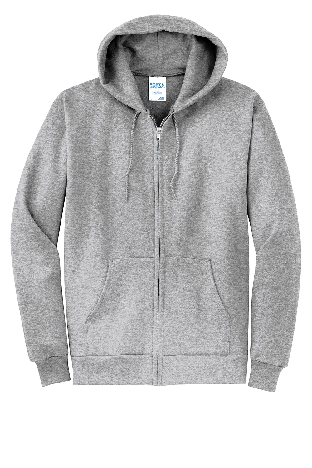 Port & Company Mens Core Pill Resistant Fleece Full Zip Hooded Sweatshirt Hoodie w/ Pockets - Ash Grey