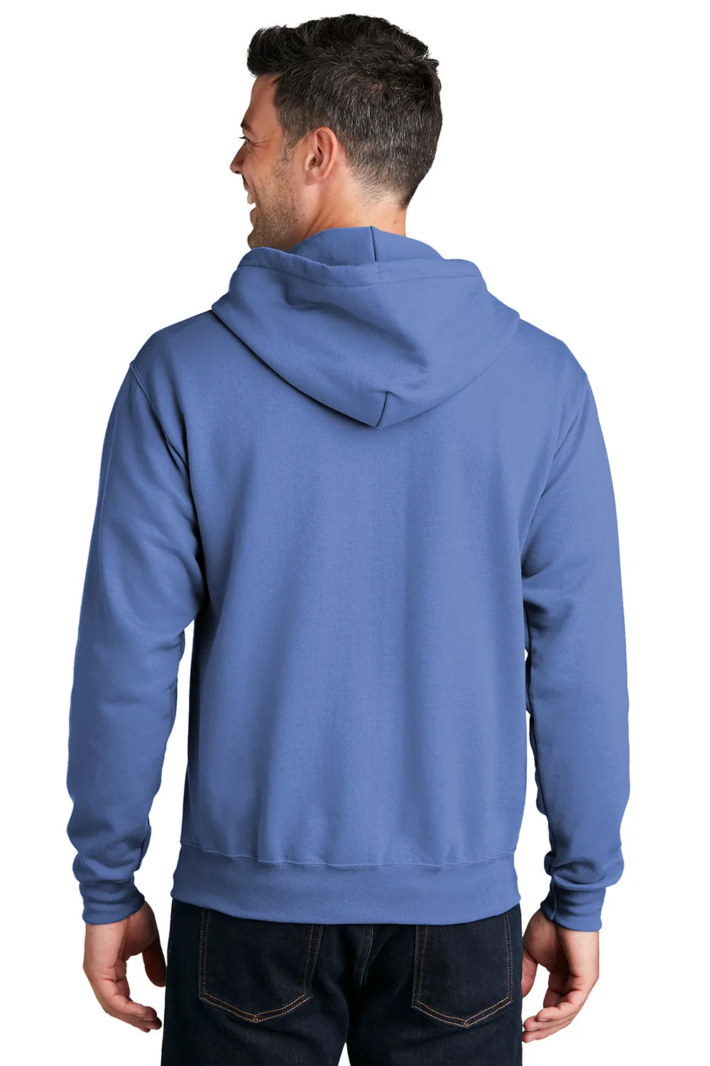 Port & Company Mens Core Pill Resistant Fleece Full Zip Hooded Sweatshirt Hoodie w/ Pockets - Carolina Blue