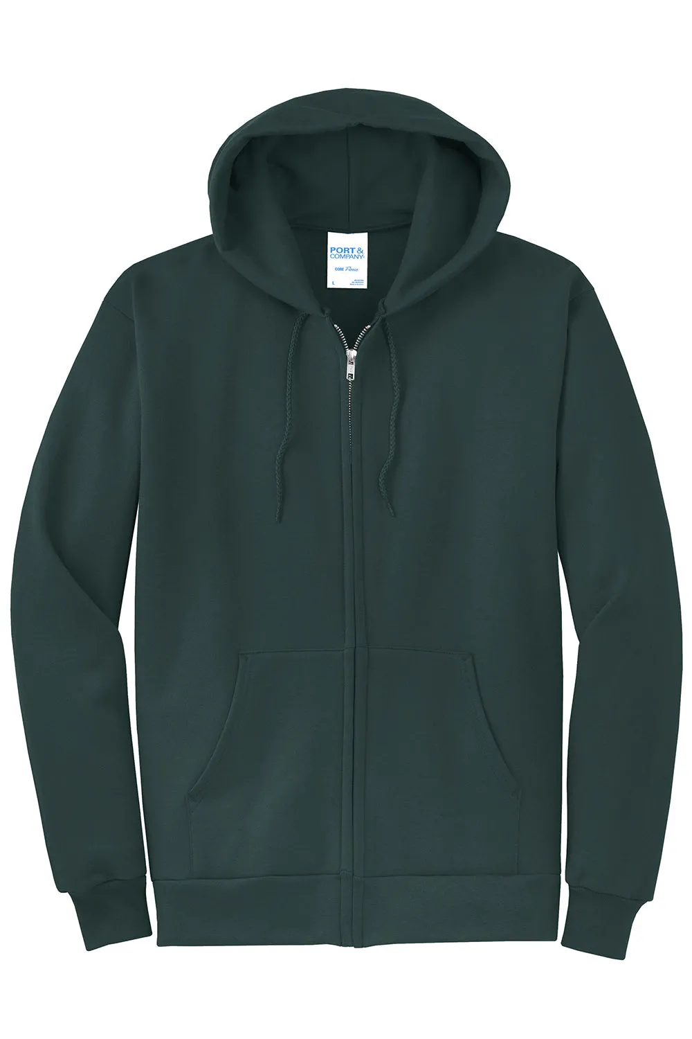 Port & Company Mens Core Pill Resistant Fleece Full Zip Hooded Sweatshirt Hoodie w/ Pockets - Dark Green