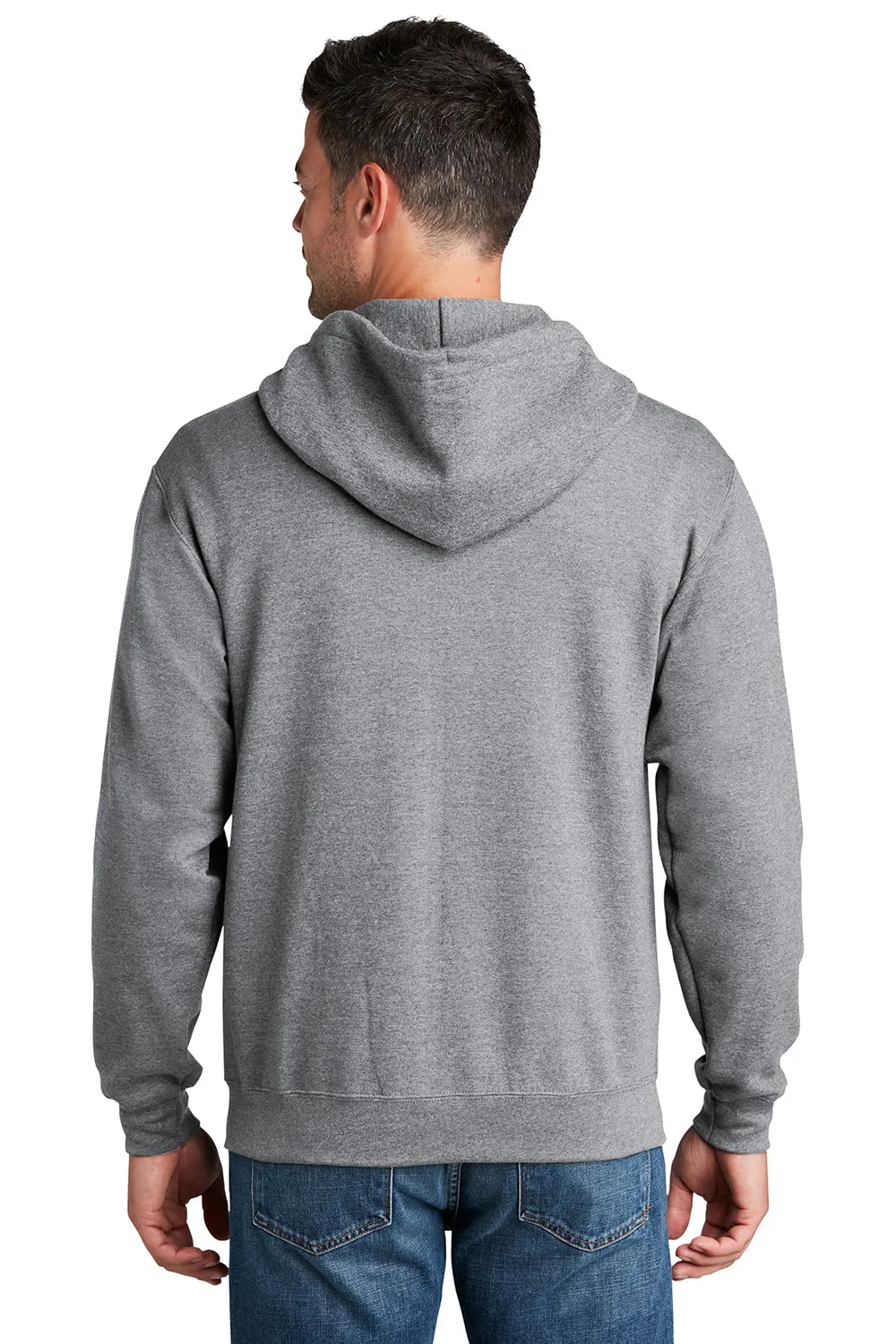 Port & Company Mens Core Pill Resistant Fleece Full Zip Hooded Sweatshirt Hoodie w/ Pockets - Heather Grey
