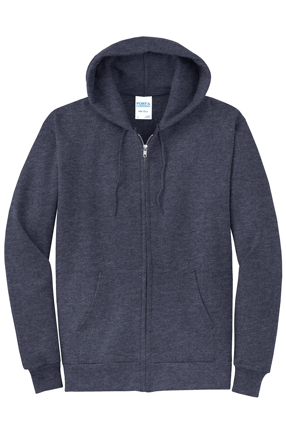Port & Company Mens Core Pill Resistant Fleece Full Zip Hooded Sweatshirt Hoodie w/ Pockets - Heather Navy Blue