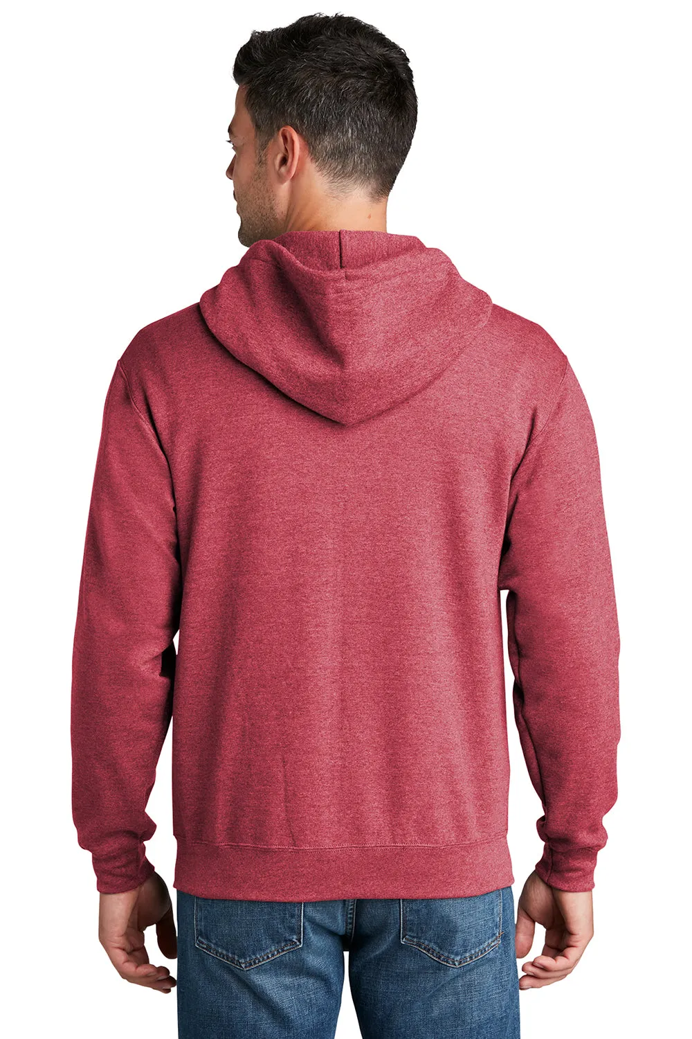 Port & Company Mens Core Pill Resistant Fleece Full Zip Hooded Sweatshirt Hoodie w/ Pockets - Heather Red