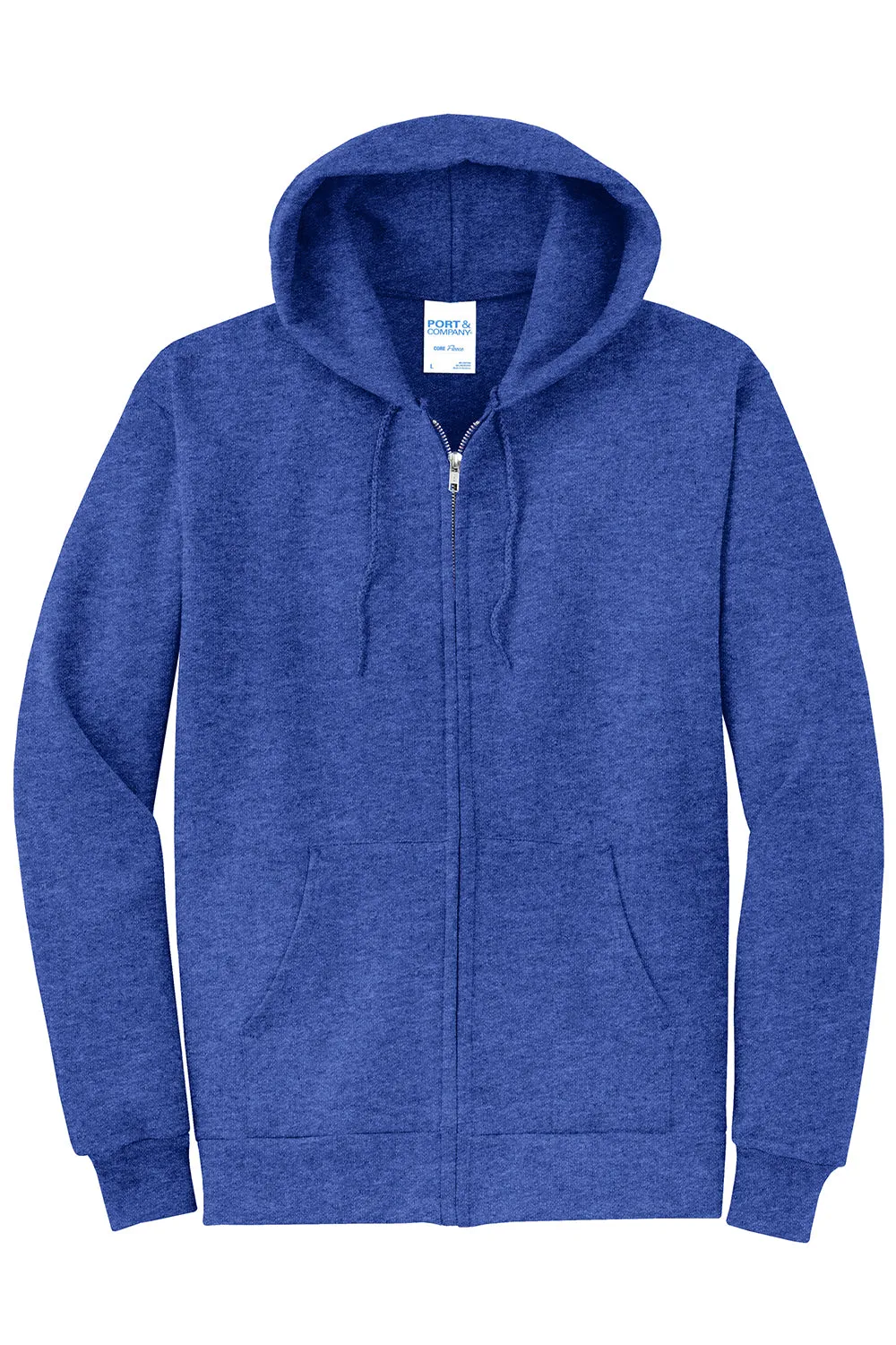 Port & Company Mens Core Pill Resistant Fleece Full Zip Hooded Sweatshirt Hoodie w/ Pockets - Heather Royal Blue