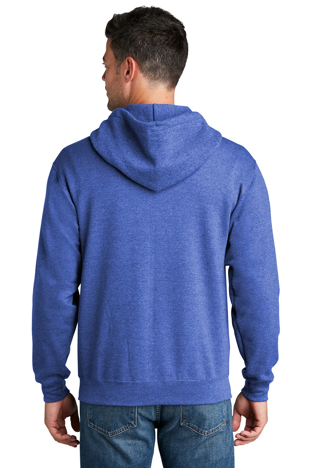 Port & Company Mens Core Pill Resistant Fleece Full Zip Hooded Sweatshirt Hoodie w/ Pockets - Heather Royal Blue
