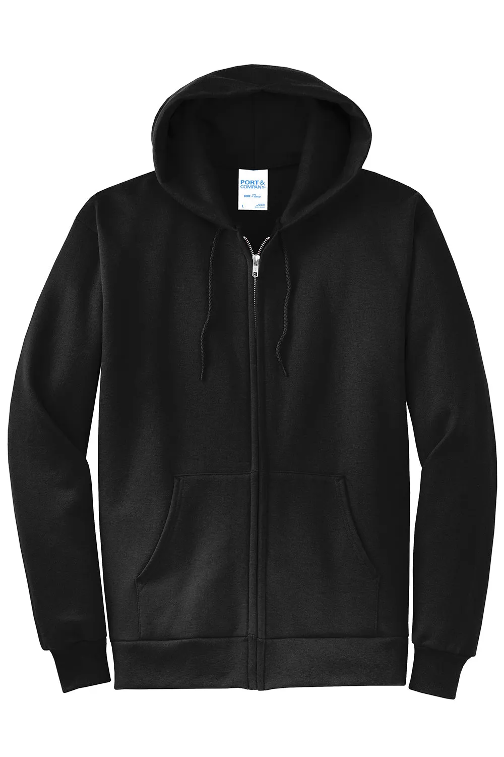 Port & Company Mens Core Pill Resistant Fleece Full Zip Hooded Sweatshirt Hoodie w/ Pockets - Jet Black