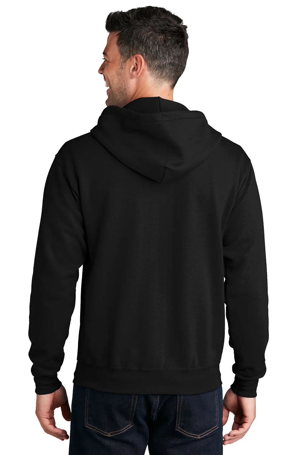 Port & Company Mens Core Pill Resistant Fleece Full Zip Hooded Sweatshirt Hoodie w/ Pockets - Jet Black