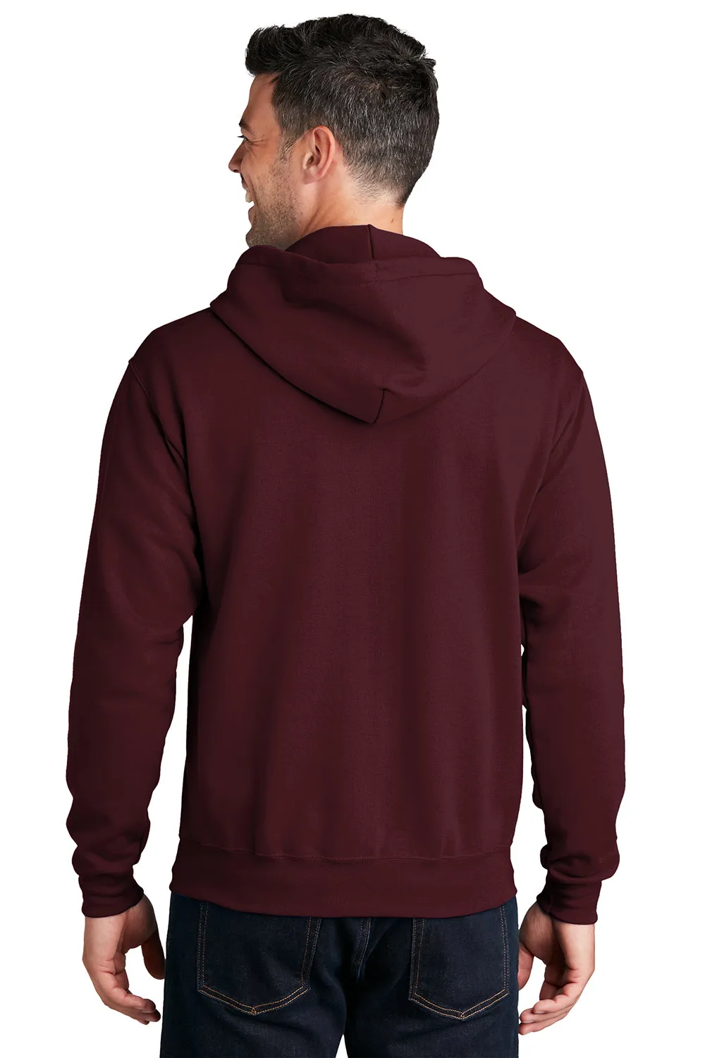 Port & Company Mens Core Pill Resistant Fleece Full Zip Hooded Sweatshirt Hoodie w/ Pockets - Maroon