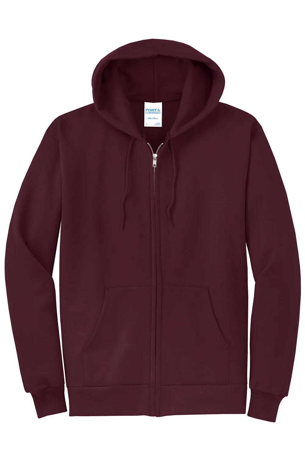 Port & Company Mens Core Pill Resistant Fleece Full Zip Hooded Sweatshirt Hoodie w/ Pockets - Maroon