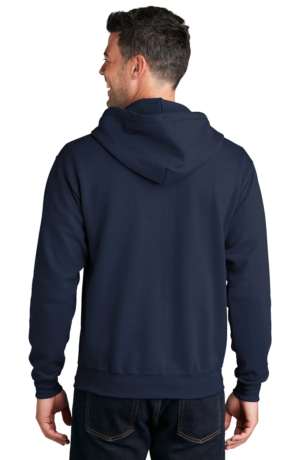 Port & Company Mens Core Pill Resistant Fleece Full Zip Hooded Sweatshirt Hoodie w/ Pockets - Navy Blue