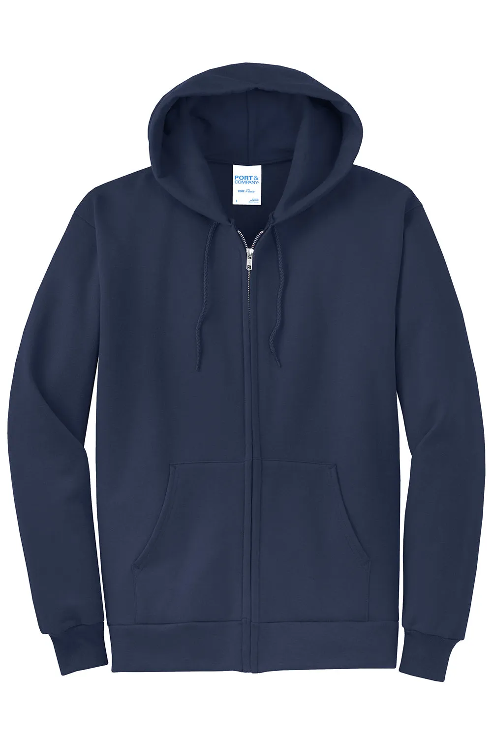 Port & Company Mens Core Pill Resistant Fleece Full Zip Hooded Sweatshirt Hoodie w/ Pockets - Navy Blue