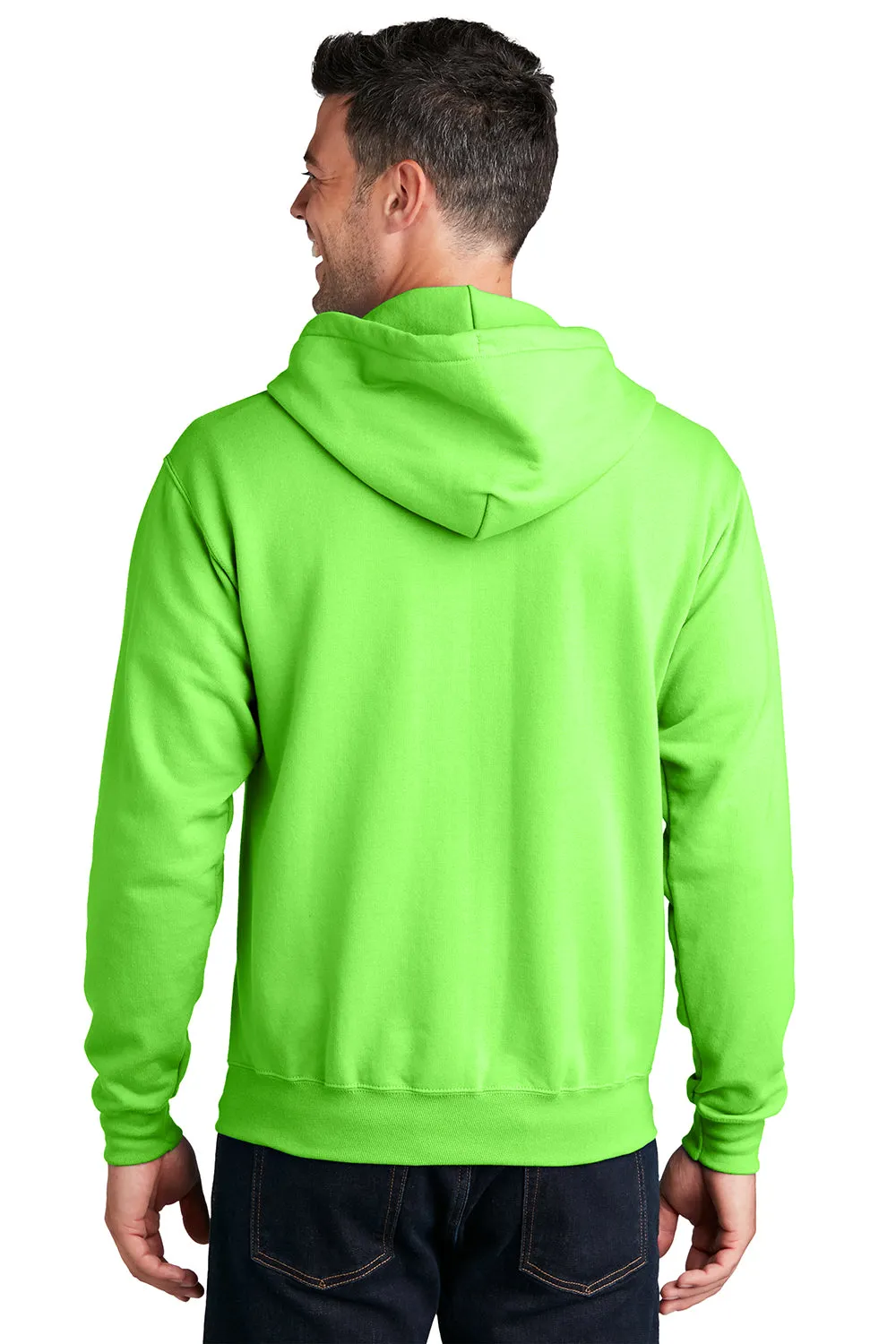 Port & Company Mens Core Pill Resistant Fleece Full Zip Hooded Sweatshirt Hoodie w/ Pockets - Neon Green
