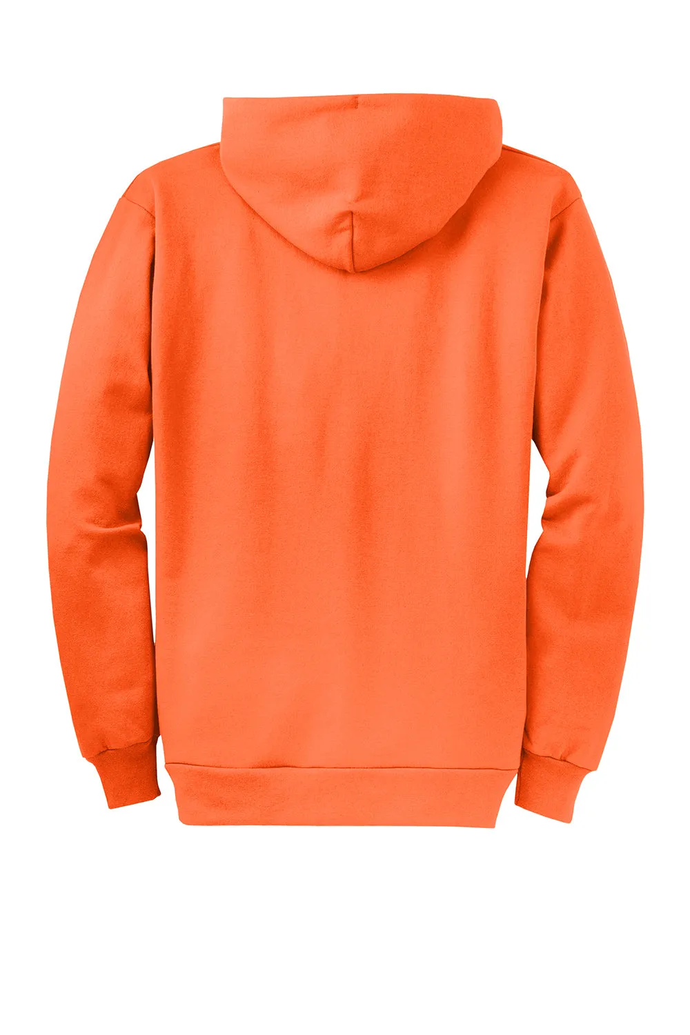 Port & Company Mens Core Pill Resistant Fleece Full Zip Hooded Sweatshirt Hoodie w/ Pockets - Neon Orange
