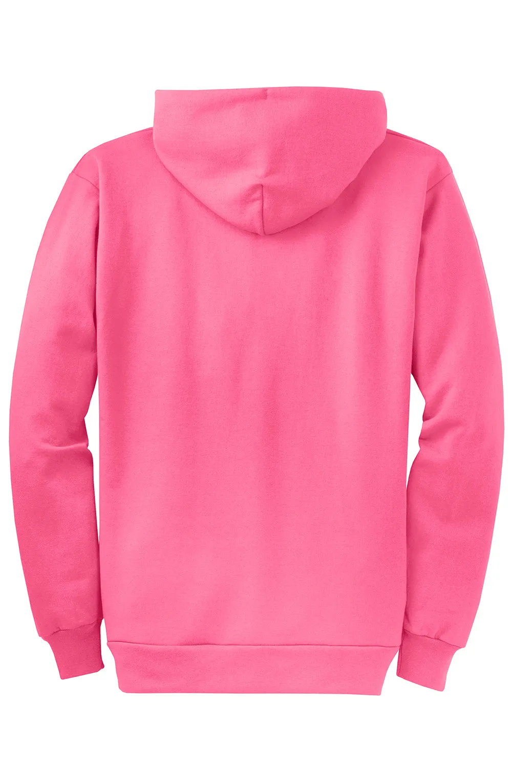 Port & Company Mens Core Pill Resistant Fleece Full Zip Hooded Sweatshirt Hoodie w/ Pockets - Neon Pink