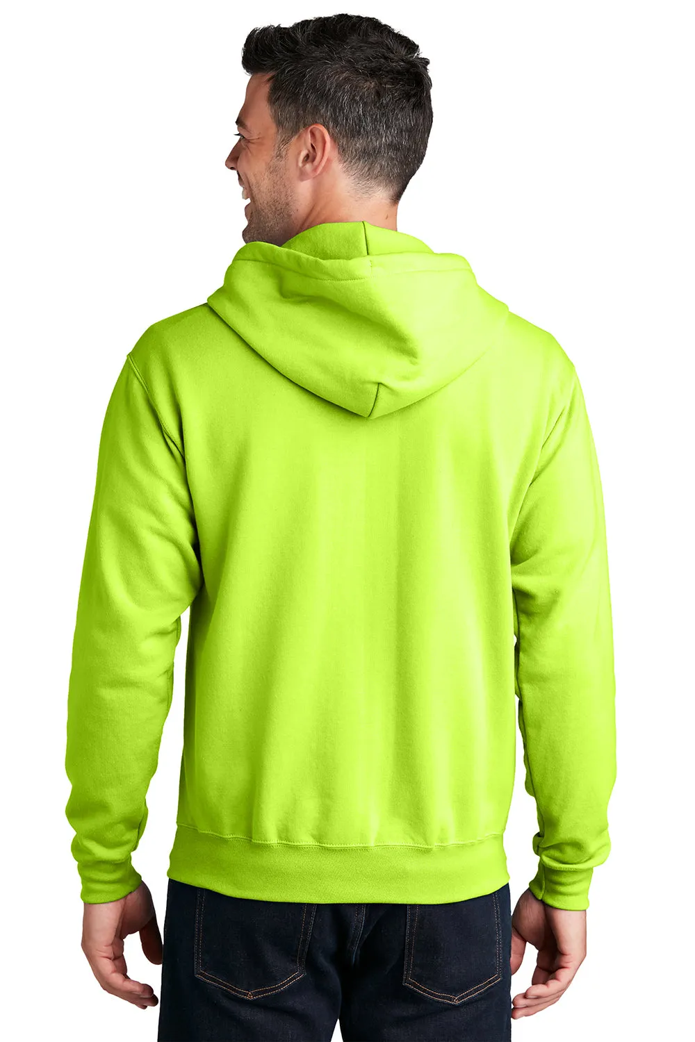 Port & Company Mens Core Pill Resistant Fleece Full Zip Hooded Sweatshirt Hoodie w/ Pockets - Neon Yellow