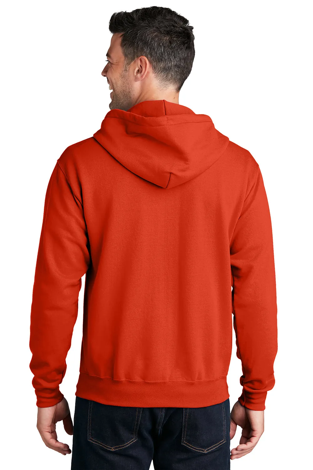 Port & Company Mens Core Pill Resistant Fleece Full Zip Hooded Sweatshirt Hoodie w/ Pockets - Orange