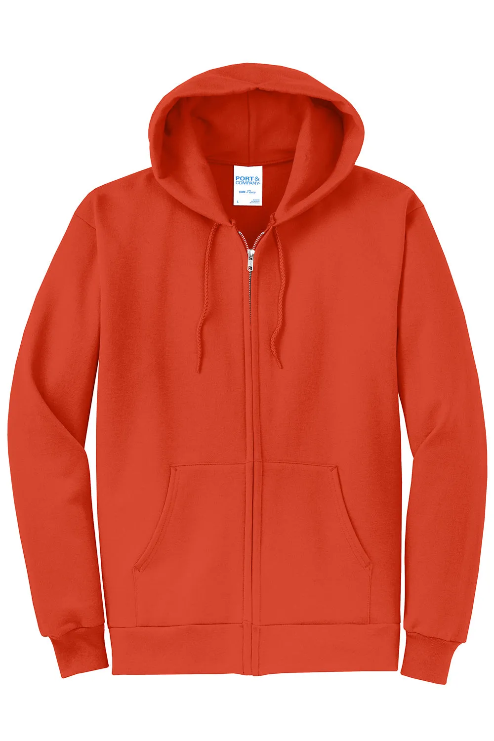 Port & Company Mens Core Pill Resistant Fleece Full Zip Hooded Sweatshirt Hoodie w/ Pockets - Orange