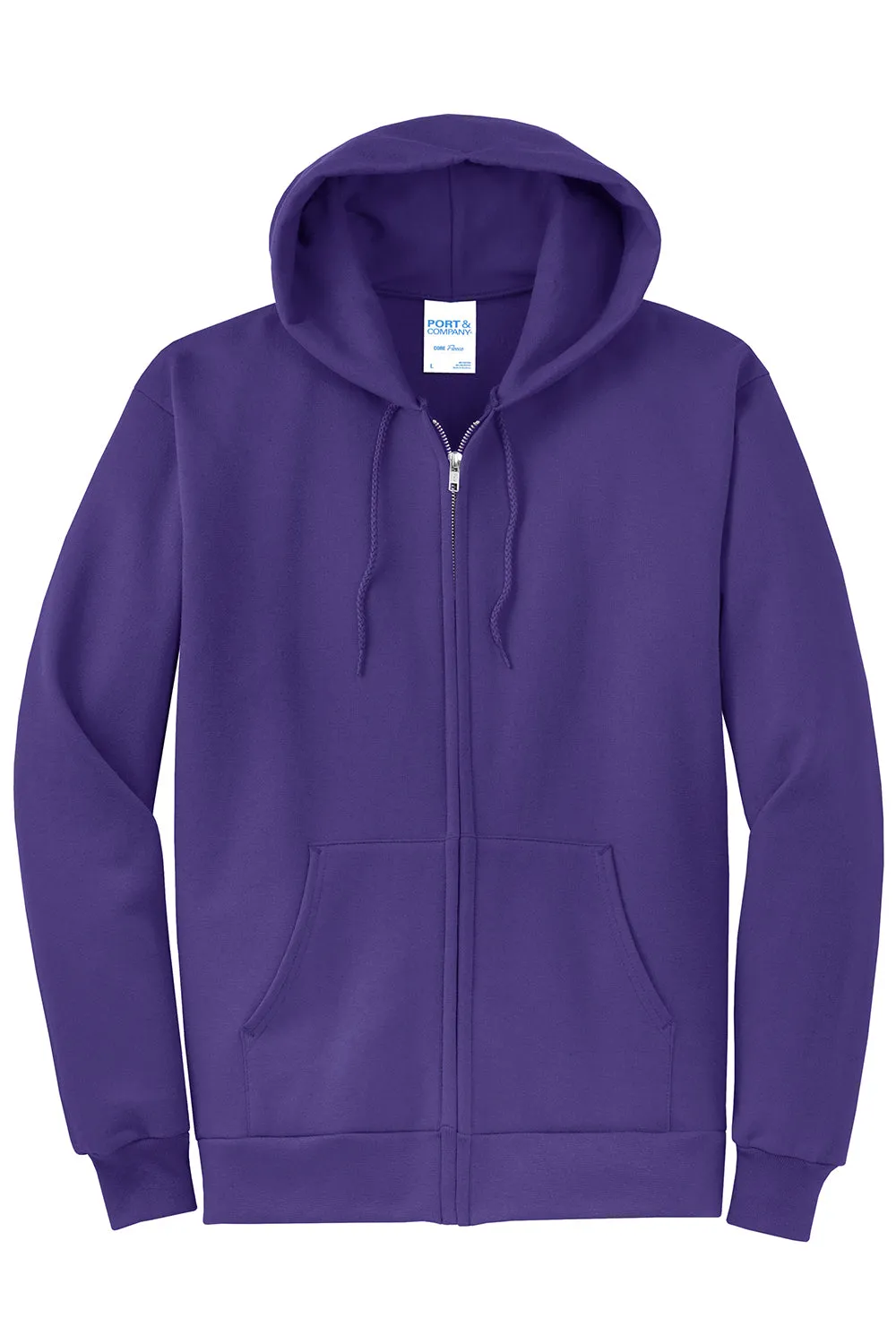 Port & Company Mens Core Pill Resistant Fleece Full Zip Hooded Sweatshirt Hoodie w/ Pockets - Purple