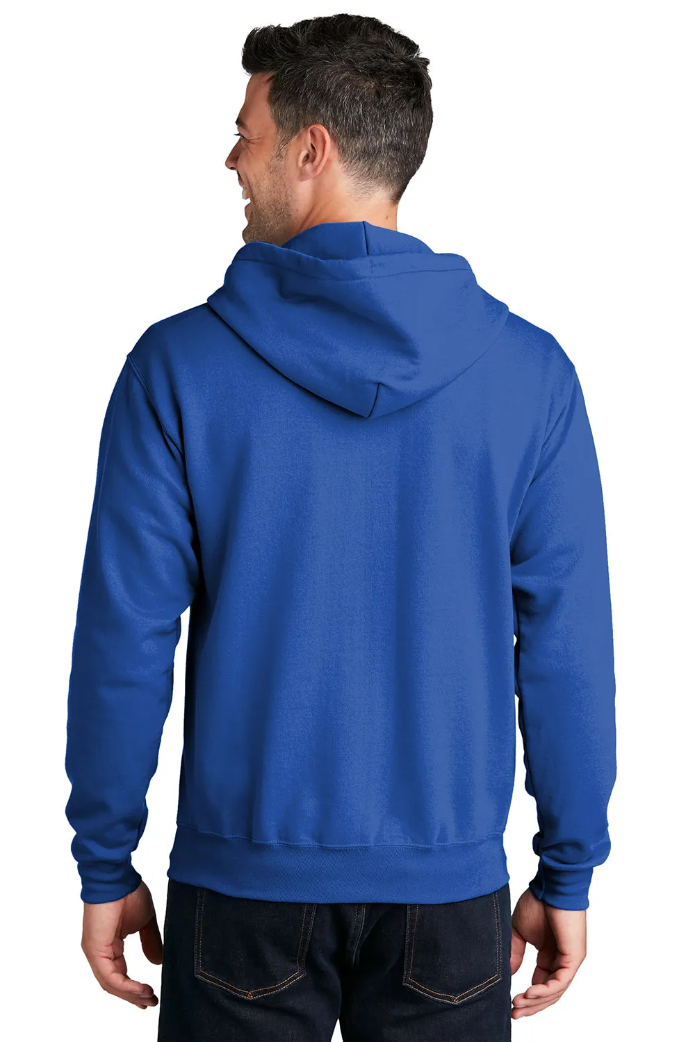 Port & Company Mens Core Pill Resistant Fleece Full Zip Hooded Sweatshirt Hoodie w/ Pockets - Royal Blue