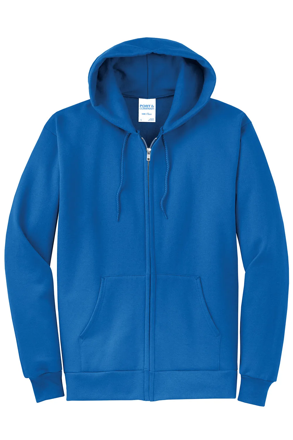 Port & Company Mens Core Pill Resistant Fleece Full Zip Hooded Sweatshirt Hoodie w/ Pockets - Royal Blue