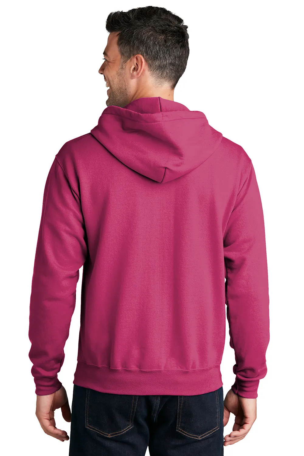 Port & Company Mens Core Pill Resistant Fleece Full Zip Hooded Sweatshirt Hoodie w/ Pockets - Sangria Pink