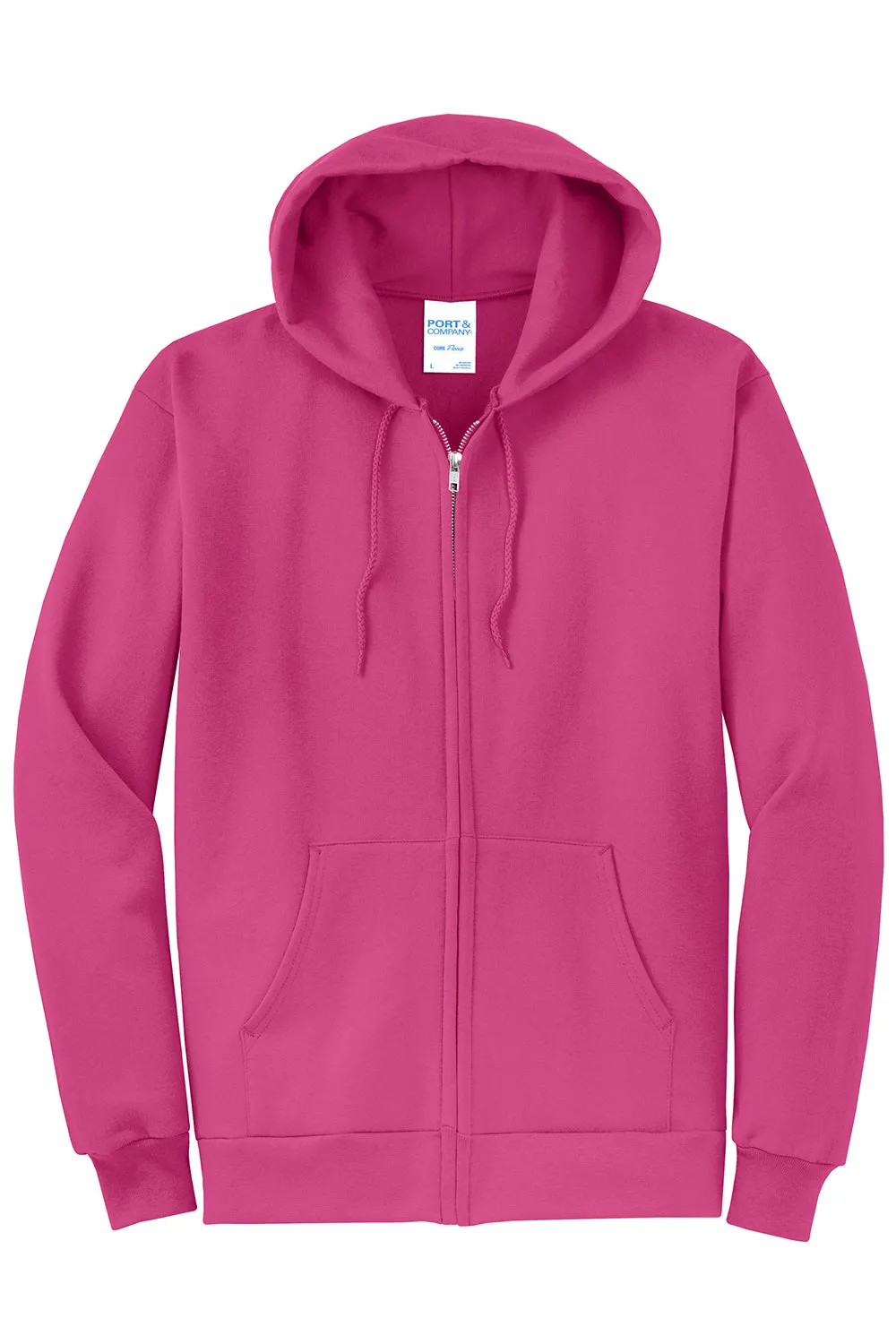 Port & Company Mens Core Pill Resistant Fleece Full Zip Hooded Sweatshirt Hoodie w/ Pockets - Sangria Pink