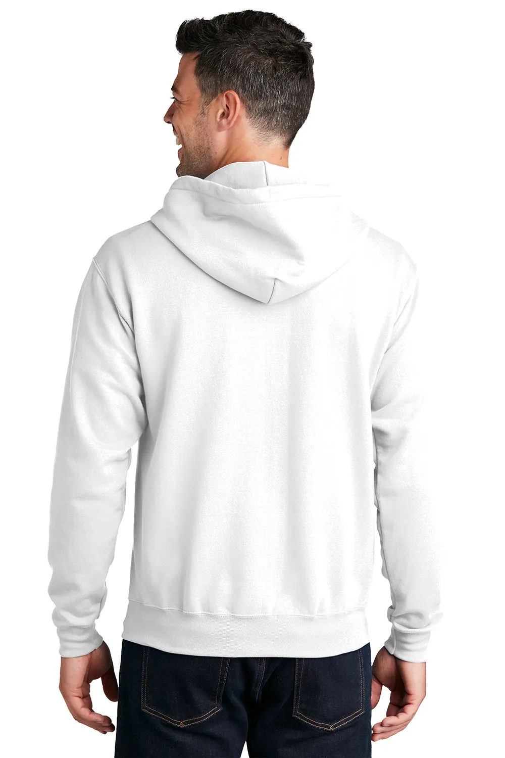 Port & Company Mens Core Pill Resistant Fleece Full Zip Hooded Sweatshirt Hoodie w/ Pockets - White