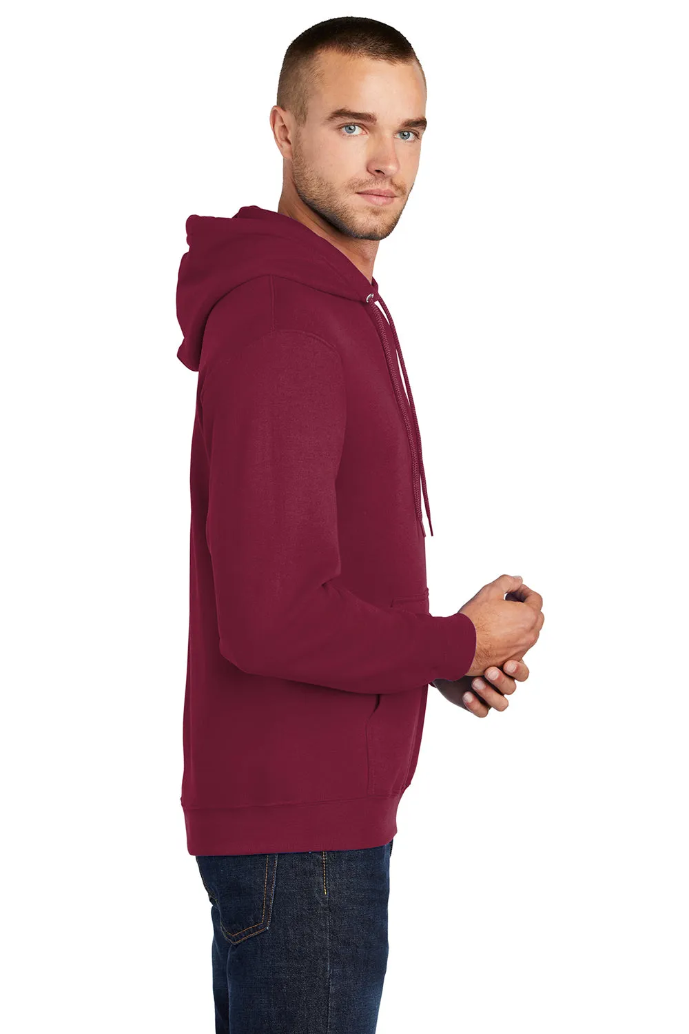 Port & Company Mens Core Pill Resistant Fleece Hooded Sweatshirt Hoodie w/ Pouch Pocket - Cardinal Red