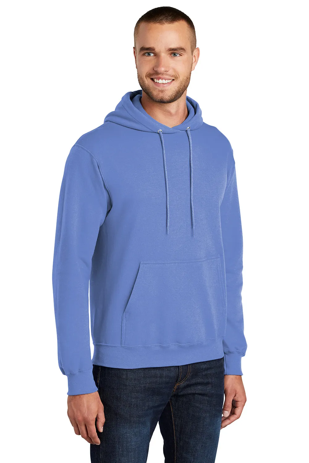 Port & Company Mens Core Pill Resistant Fleece Hooded Sweatshirt Hoodie w/ Pouch Pocket - Carolina Blue