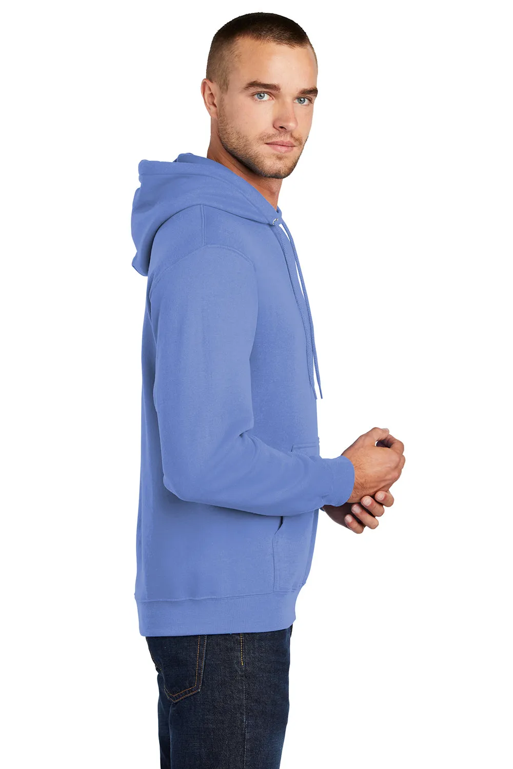 Port & Company Mens Core Pill Resistant Fleece Hooded Sweatshirt Hoodie w/ Pouch Pocket - Carolina Blue