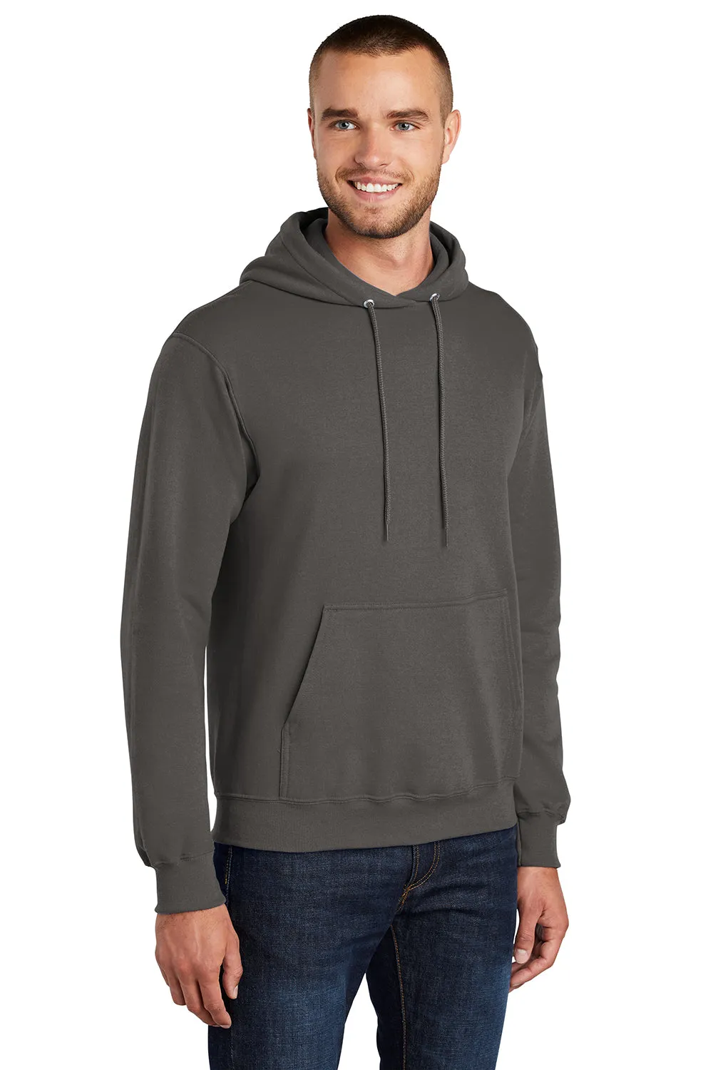 Port & Company Mens Core Pill Resistant Fleece Hooded Sweatshirt Hoodie w/ Pouch Pocket - Charcoal Grey