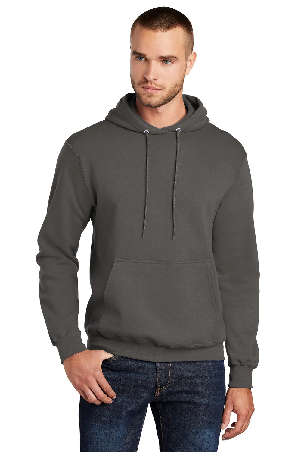 Port & Company Mens Core Pill Resistant Fleece Hooded Sweatshirt Hoodie w/ Pouch Pocket - Charcoal Grey