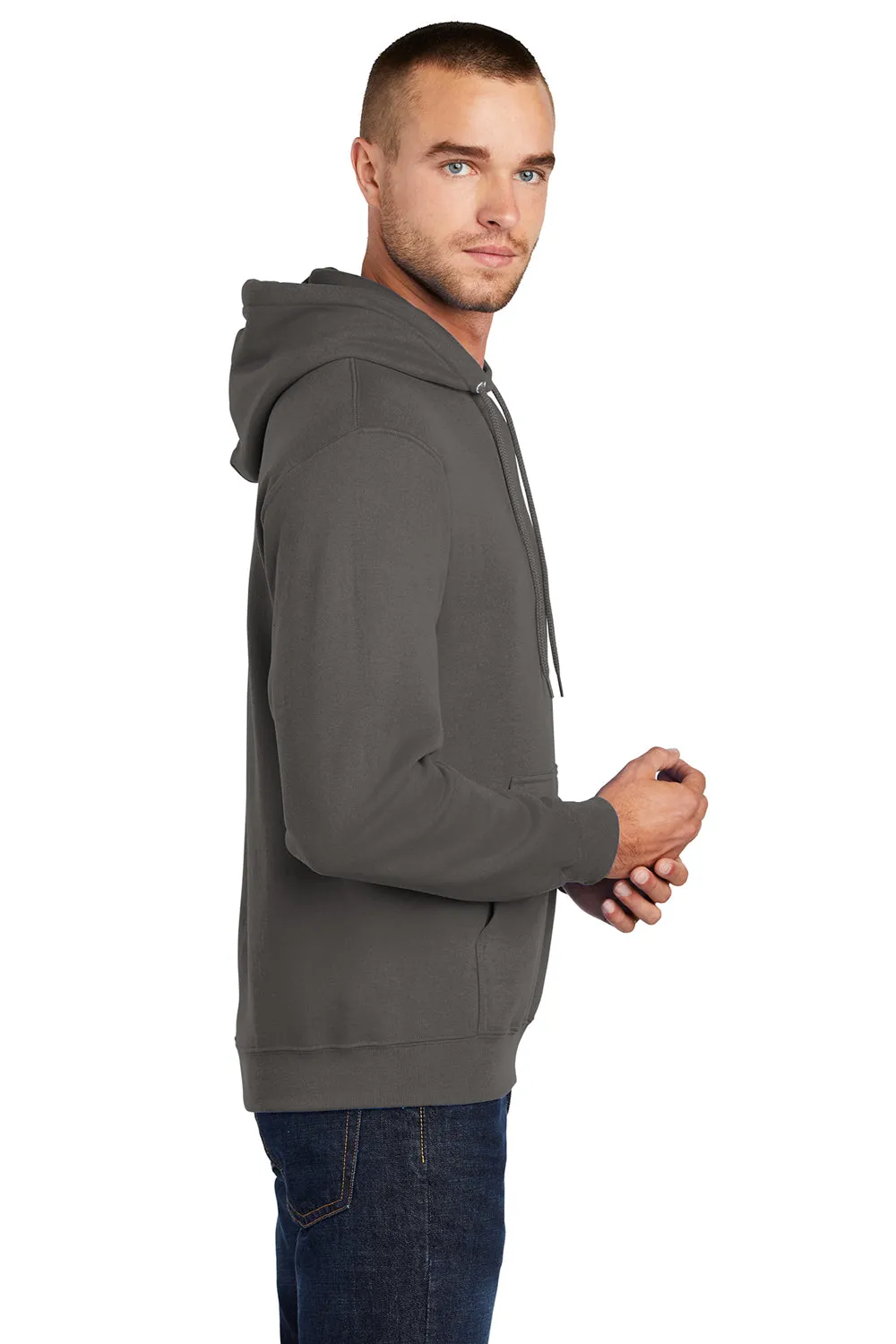 Port & Company Mens Core Pill Resistant Fleece Hooded Sweatshirt Hoodie w/ Pouch Pocket - Charcoal Grey