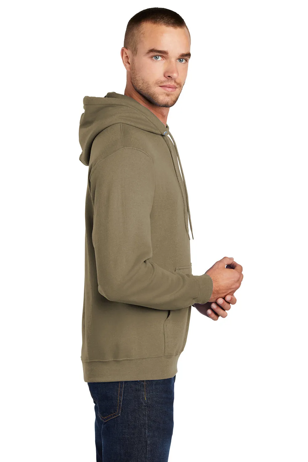 Port & Company Mens Core Pill Resistant Fleece Hooded Sweatshirt Hoodie w/ Pouch Pocket - Coyote Brown