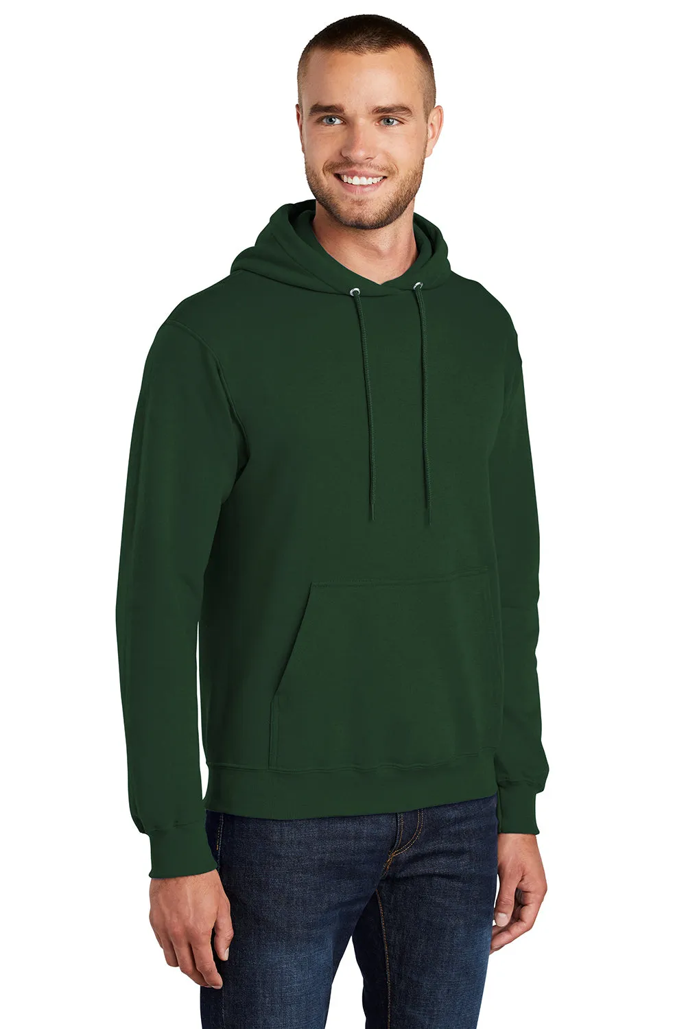 Port & Company Mens Core Pill Resistant Fleece Hooded Sweatshirt Hoodie w/ Pouch Pocket - Dark Green