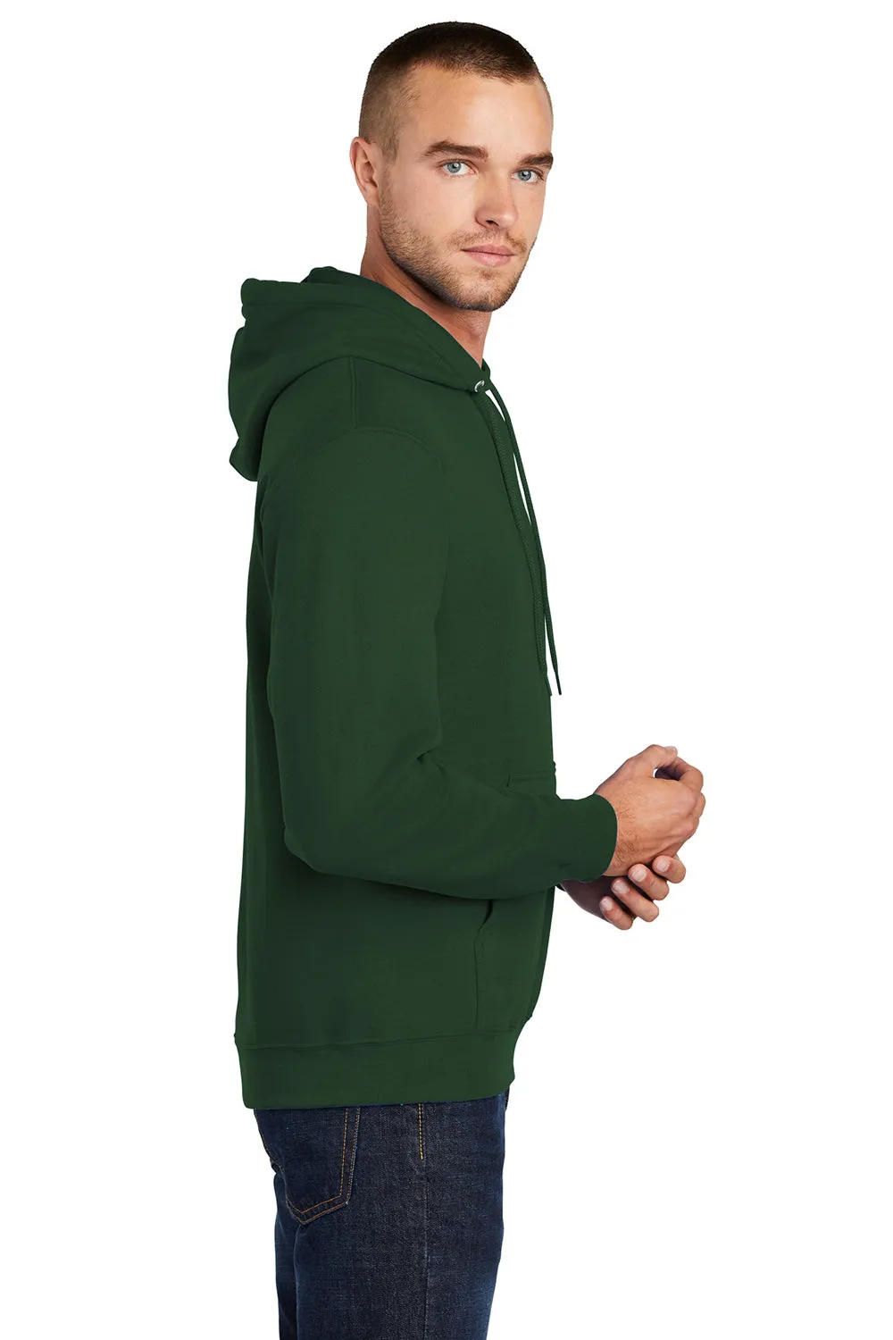 Port & Company Mens Core Pill Resistant Fleece Hooded Sweatshirt Hoodie w/ Pouch Pocket - Dark Green
