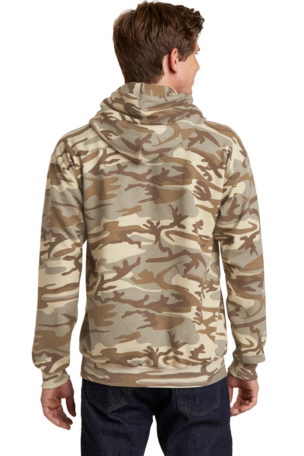 Port & Company Mens Core Pill Resistant Fleece Hooded Sweatshirt Hoodie w/ Pouch Pocket - Desert Camo