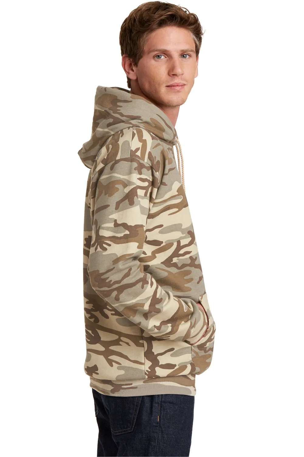Port & Company Mens Core Pill Resistant Fleece Hooded Sweatshirt Hoodie w/ Pouch Pocket - Desert Camo