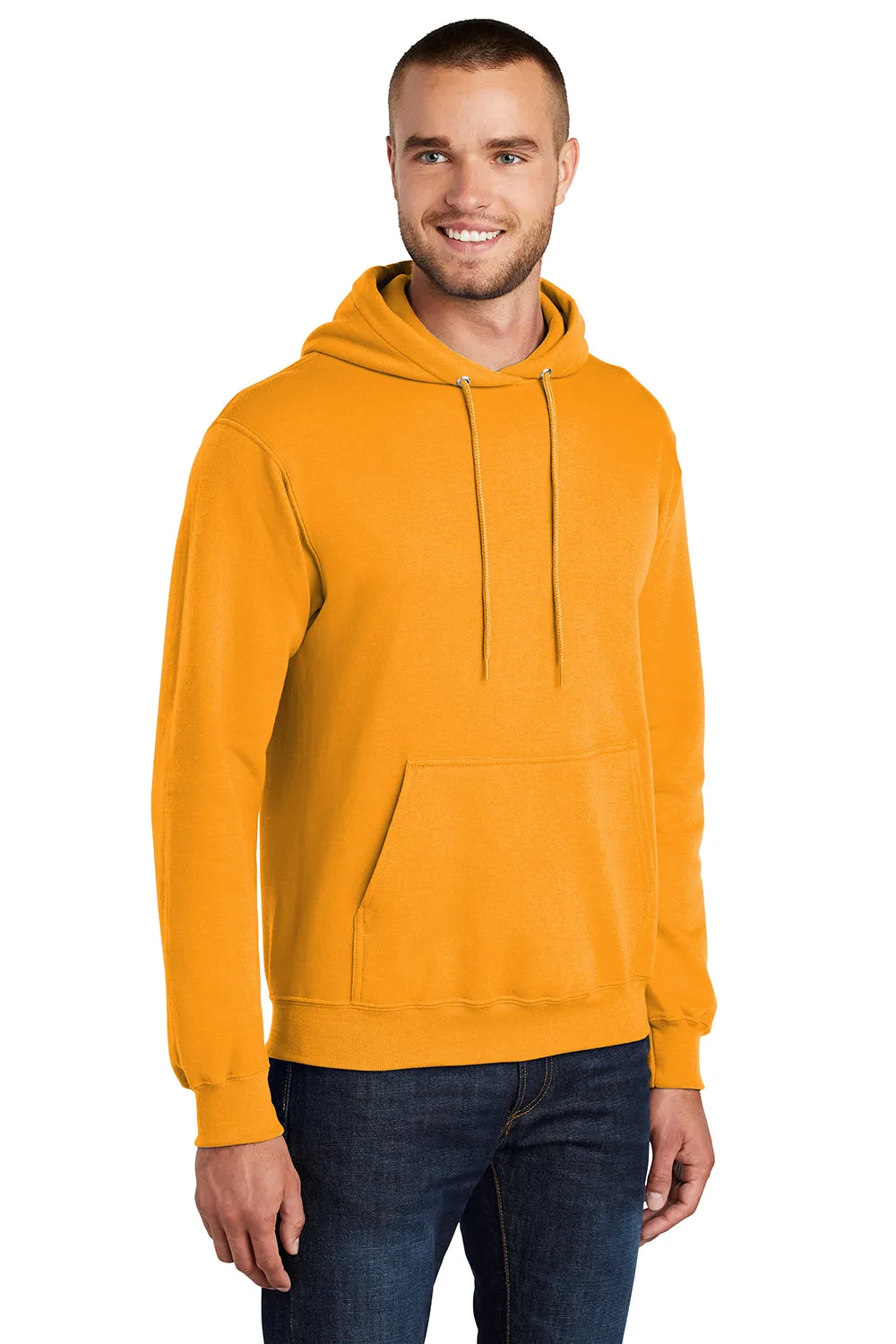 Port & Company Mens Core Pill Resistant Fleece Hooded Sweatshirt Hoodie w/ Pouch Pocket - Gold