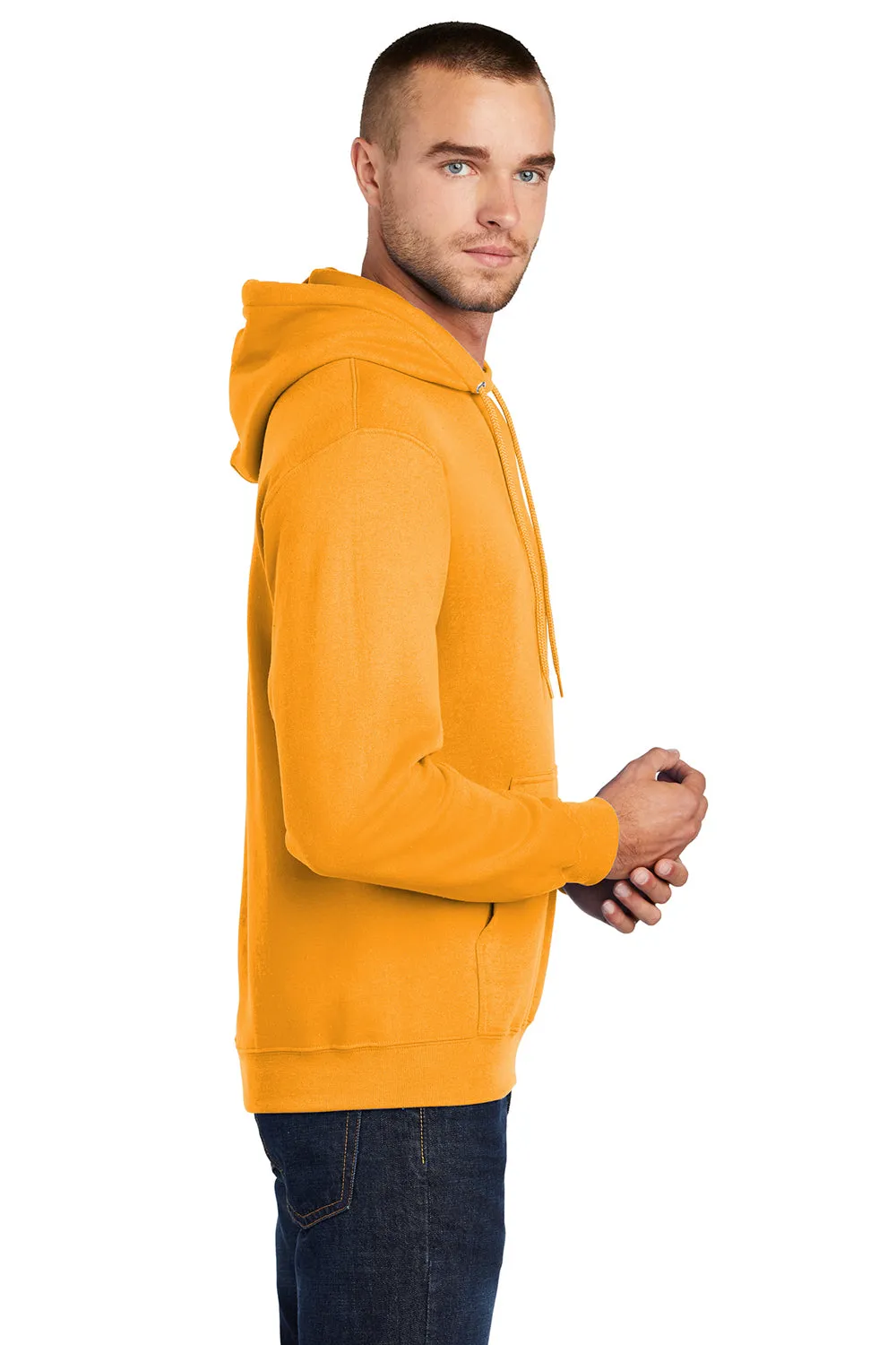 Port & Company Mens Core Pill Resistant Fleece Hooded Sweatshirt Hoodie w/ Pouch Pocket - Gold