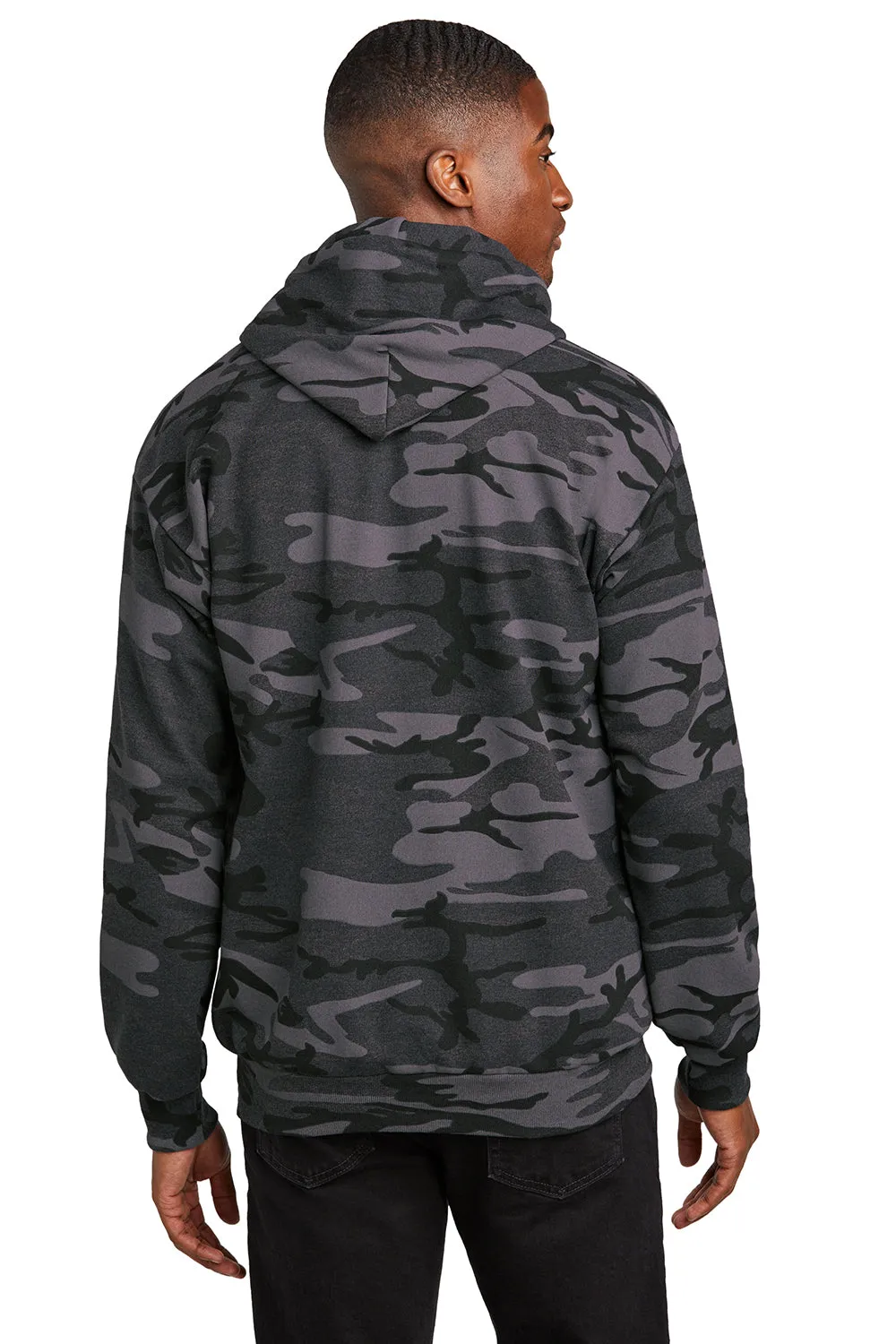Port & Company Mens Core Pill Resistant Fleece Hooded Sweatshirt Hoodie w/ Pouch Pocket - Heather Black Camo