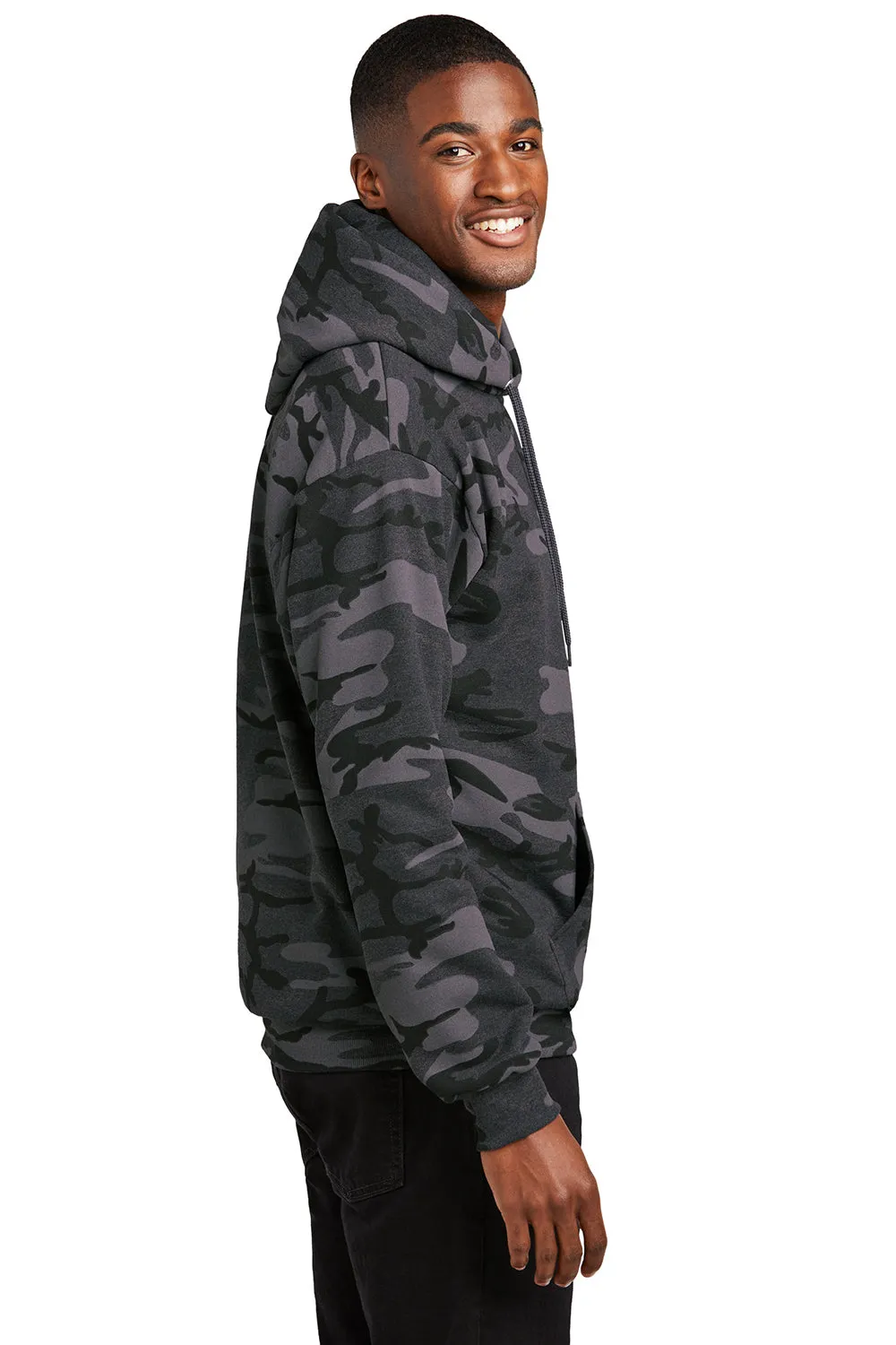 Port & Company Mens Core Pill Resistant Fleece Hooded Sweatshirt Hoodie w/ Pouch Pocket - Heather Black Camo
