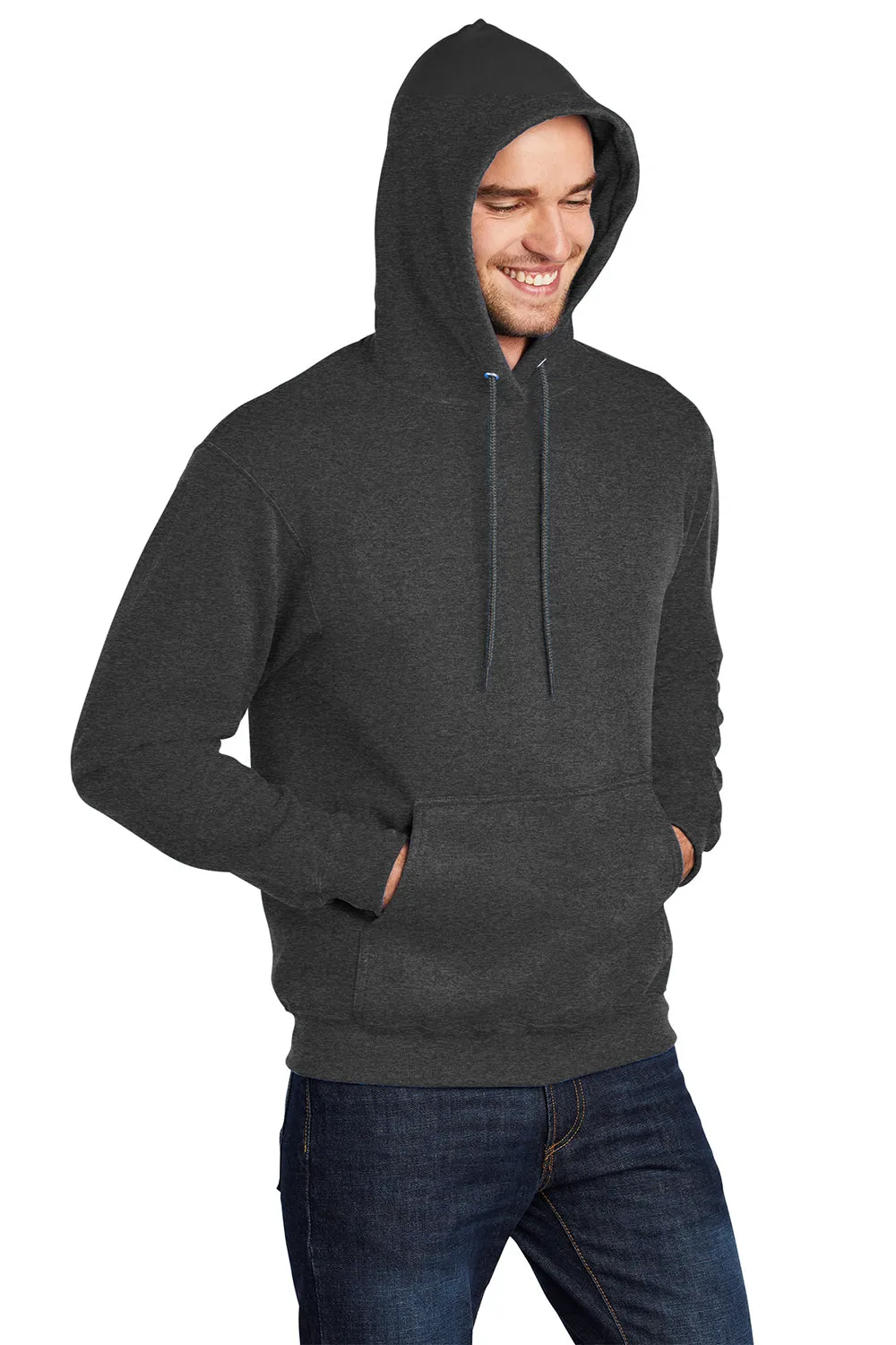 Port & Company Mens Core Pill Resistant Fleece Hooded Sweatshirt Hoodie w/ Pouch Pocket - Heather Black