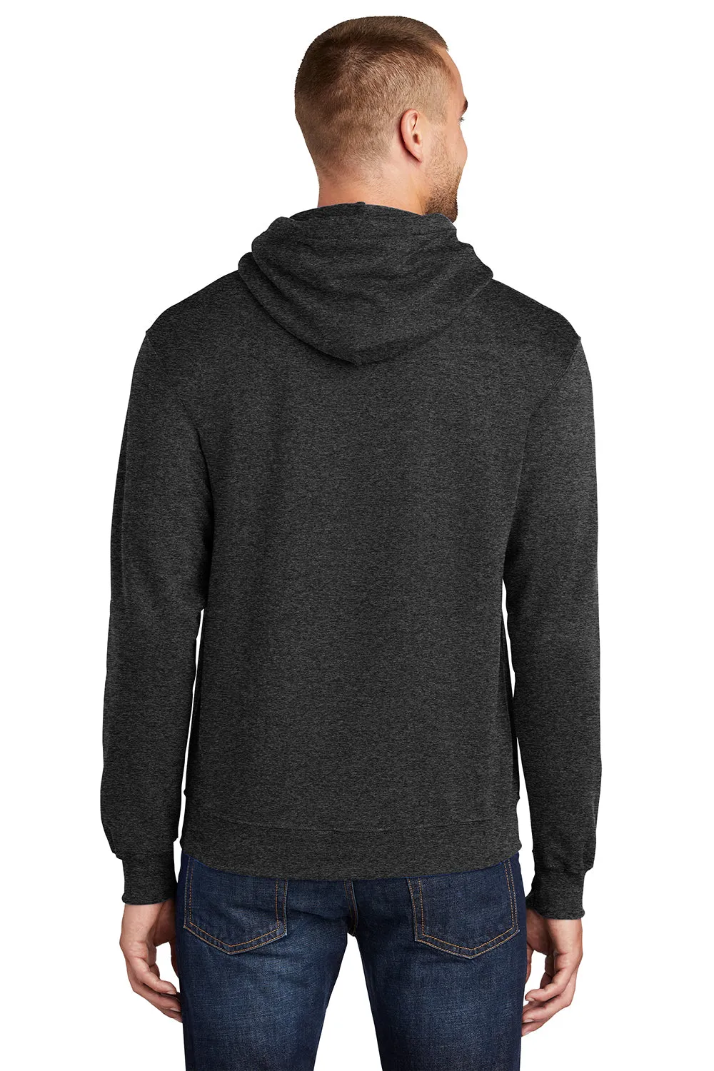 Port & Company Mens Core Pill Resistant Fleece Hooded Sweatshirt Hoodie w/ Pouch Pocket - Heather Black