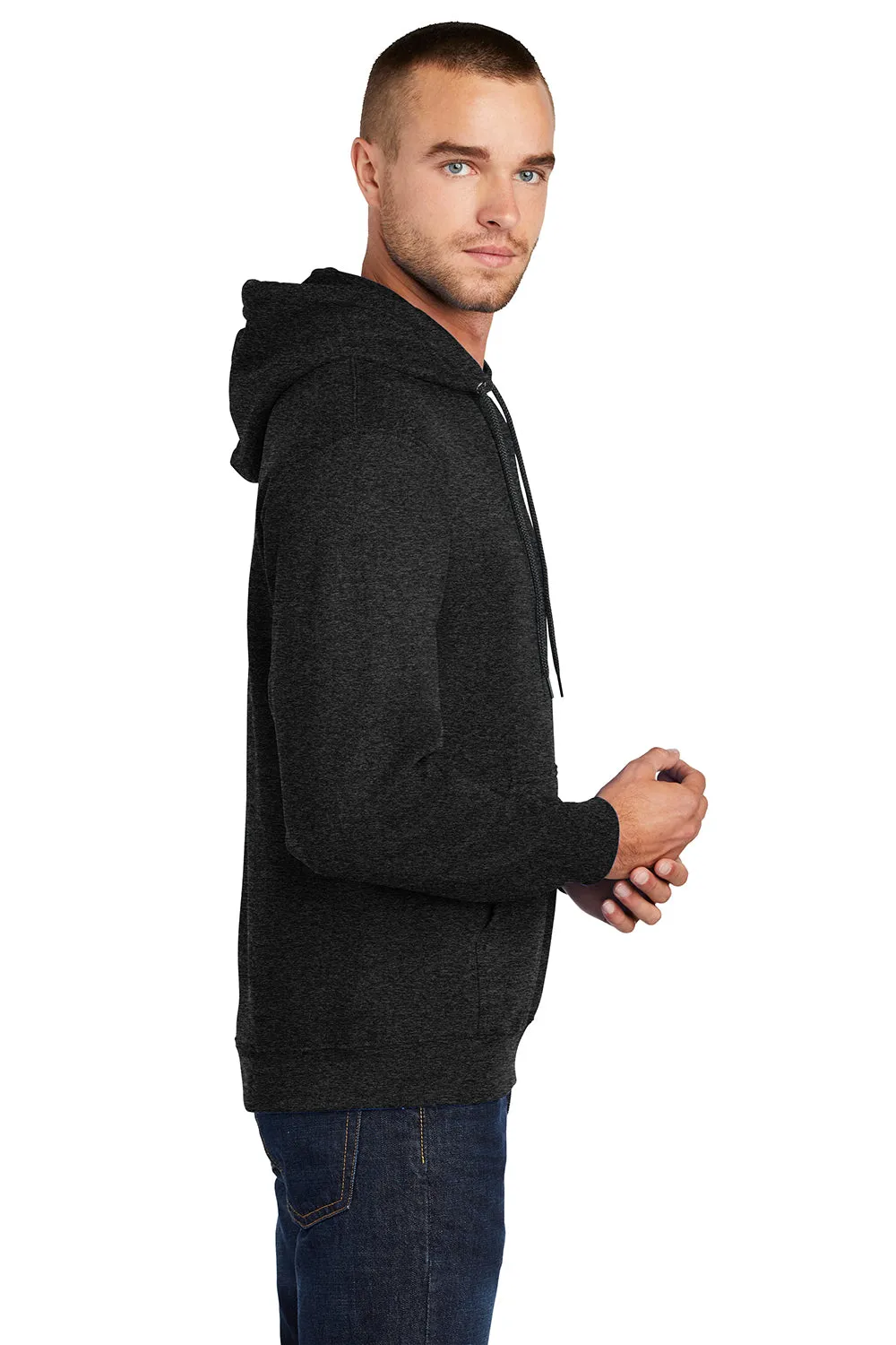 Port & Company Mens Core Pill Resistant Fleece Hooded Sweatshirt Hoodie w/ Pouch Pocket - Heather Black